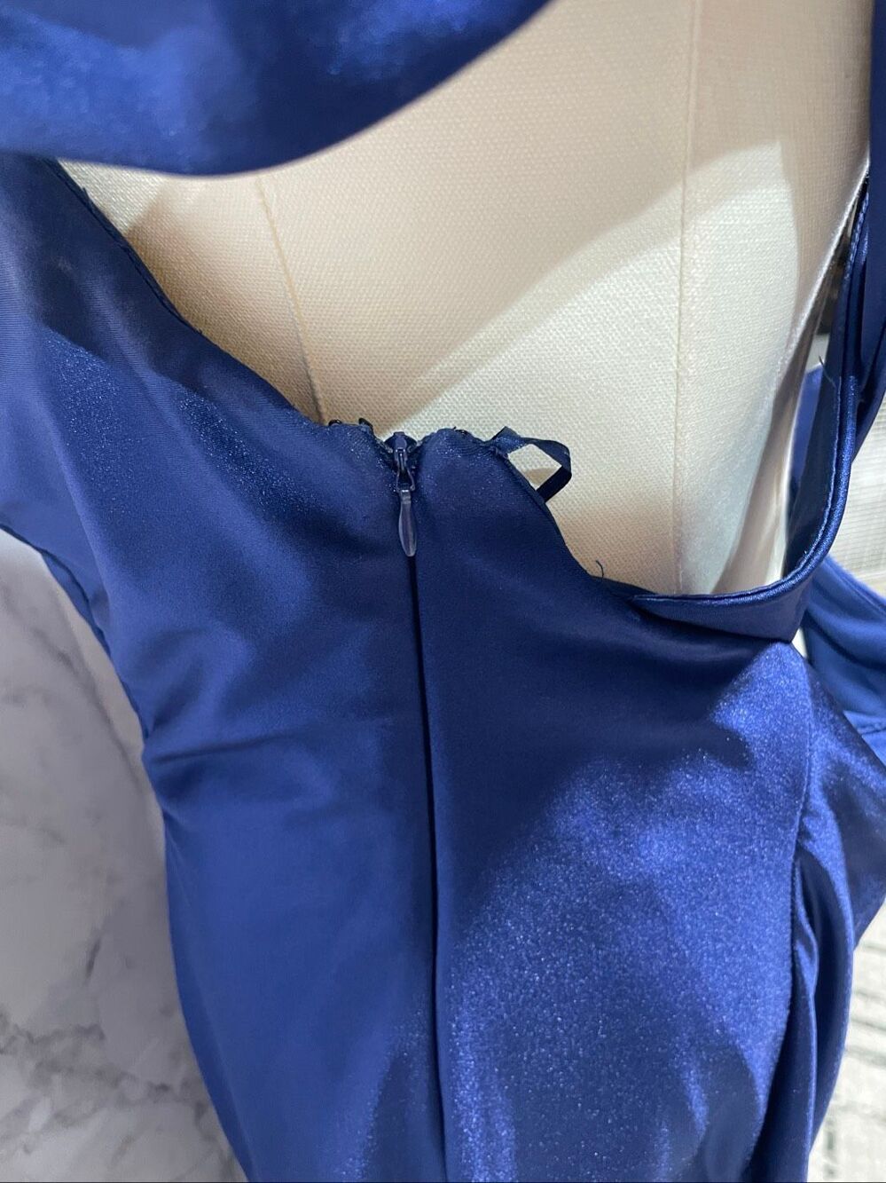 Nightway NW Royal Blue Satin Formal Evening Gown Size 14 Cold Shoulder Maxi - Picture 5 of 5